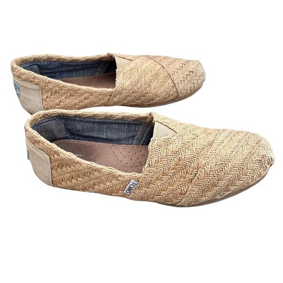TOMS Tan Classic Burlap Basket Weave Slip On Casual Shoes - Picture 6 of 8